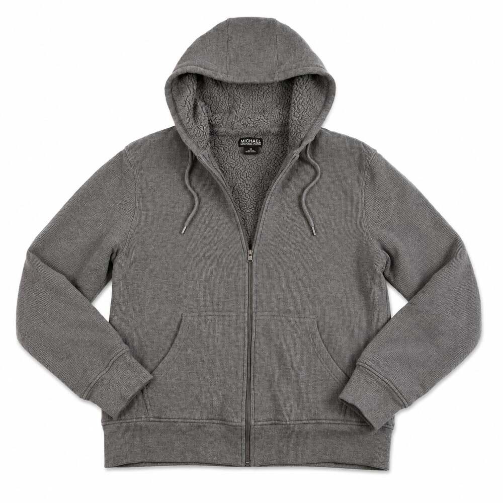 Michael Kors Gray Sherpa-Lined Thermal Knit Full-Zip Hoodie Size S